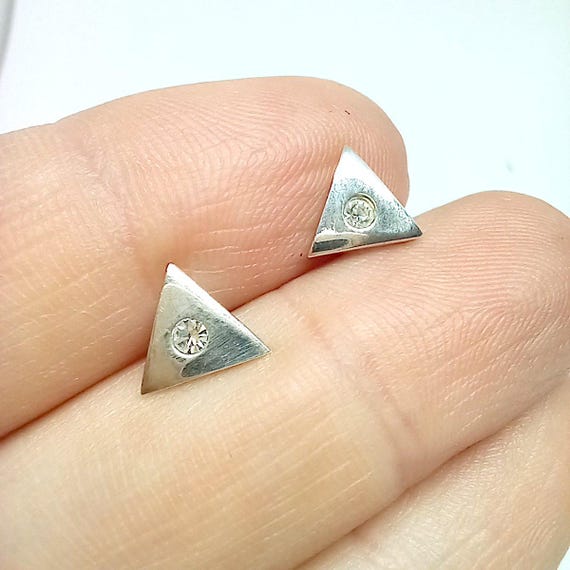 Sterling Silver Triangle Stud Earrings Rhinestone… - image 5