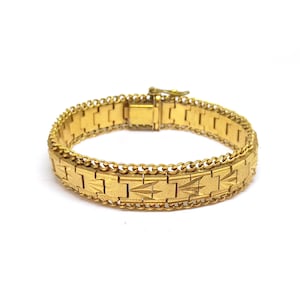 Vintage Gold Plated Bracelet Chunky Diamond Cut Flat Link Bracelet Stacking Layering 1970s