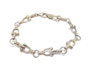 Chunky Sterling Silver Bracelet 925 Solid Silver U Bolt Link Chain Bracelet Vintage 1980s 90s