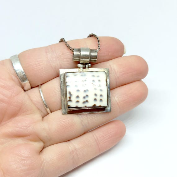 Sterling Silver Shell Pendant Square Unusual Spot… - image 6