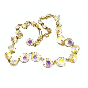 Aurora Borealis Crystal Necklace Sparkly Rainbow Glass Rhinestone Necklace 1950s Vintage