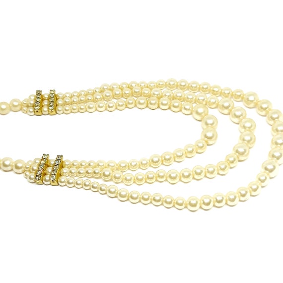 Collier Vintage 3 Rangs De Perles Nacrées Et Noires - Fermoir Orné - Longueur ~46-60cm
