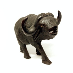 Black Carved Wooden Bison Figurine African Animal Vintage Décor