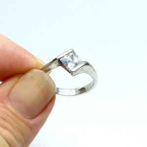 Sterling Silver Ring Clear Stone Twist Setting Crystal Diamond Paste Size P 925 image 6