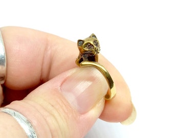 Vintage Gold Cat Ring Kitten Ring Cat Jewellery Art Deco Design Unusual Small Size J K Unusual Rare