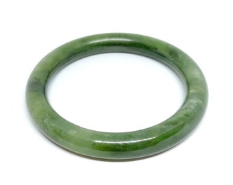 Jade Bangle Polished Stone Bracelet Chunky Heavy Semi Precious Green Natural Vintage 1960s 70s