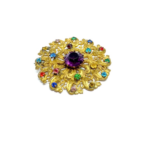 Vintage Bohemia Brooch Czech Brooch Rainbow Jewel… - image 4