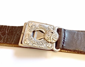 Antique Girl Guides Belt With Buckle 1930s Belt Vintage Guides Guiding Leather Silver Metal Collectible