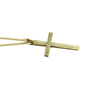 Antique 9ct Gold on Silver Cross Pendant 1920s Art Deco Cross Necklace Engraved Gold 9k Crucifix