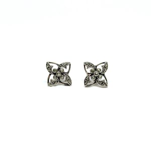 Sterling Silver Marcasite Earrings Marcasite Studs Sparkly Flower 1950s 60s Vintage Floral 925 Solid Silver