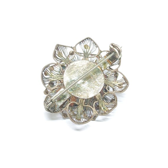 Broche Ancienne Fleur En Argent Massif 925 - Travail Filigrane - Occasion