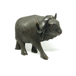 Black Carved Wooden Bison Figurine African Animal Vintage Décor