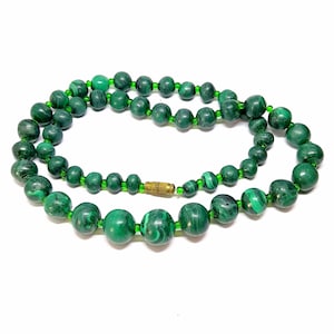 Vintage Malachite Necklace Malachite Beads Long Graduated Strand Vintage Gemstone
