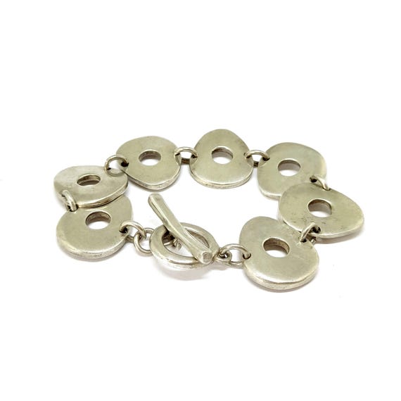 Chunky Solid Silver Bracelet Toggle Clasp 925 Vin… - image 7