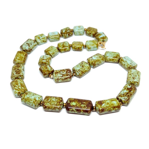 Turquoise Necklace Scottish Agate Murano Glass Beads Beaded Necklace Vintage Square 1940s Green Brown Mottled Heavy Etsy UK