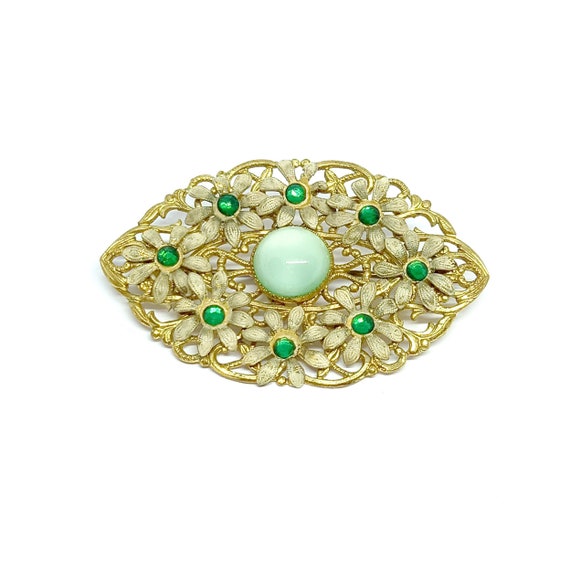 Vintage Czech Brooch 1930s Bohemia Green Rhinesto… - image 1