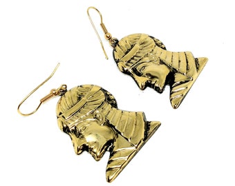 Egyptian Earrings Egyptian Revival Jewellery Gold Pharaoh Statement Unusual Vintage 1980s