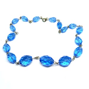 Antique Blue Glass Beads 1930s 40s Beaded Necklace Bright Colourful Vintage Czech
