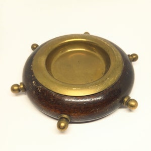 Ships Wheel Trinket Dish Brass Wood Nautical Ring Dish Pin Tray Vintage Wooden Curio