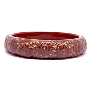 Bracelet jonc empilable avec fleurs en plastique marron, jonc vintage des années 80 et 90