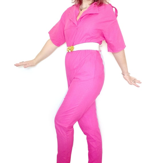 Vintage Jumpsuit Pink Cotton Boilersuit 1980s 90s… - image 1