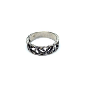 Sterling Silver Ring Marcasite Band Cut Out Design 90s Vintage 925 Wide Band Size O