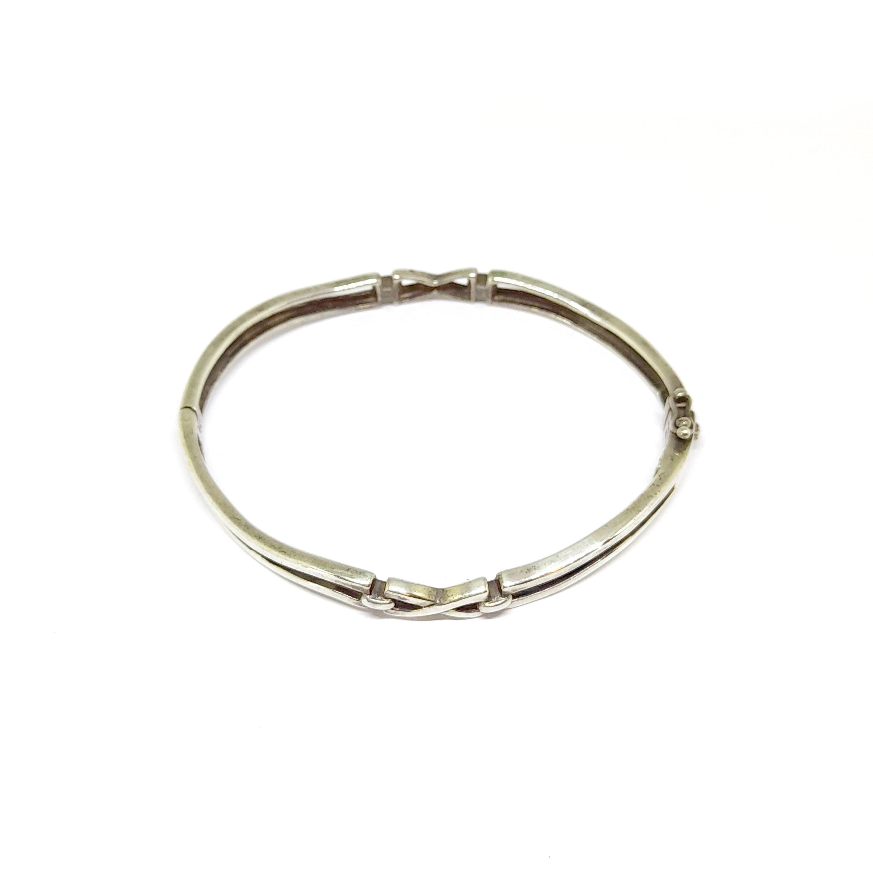 Sterling Silver Bangle Vintage 90s Y2K 00s Bracelet Double Wave 