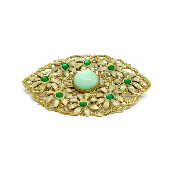 Vintage Czech Brooch 1930s Bohemia Green Rhinesto… - image 3