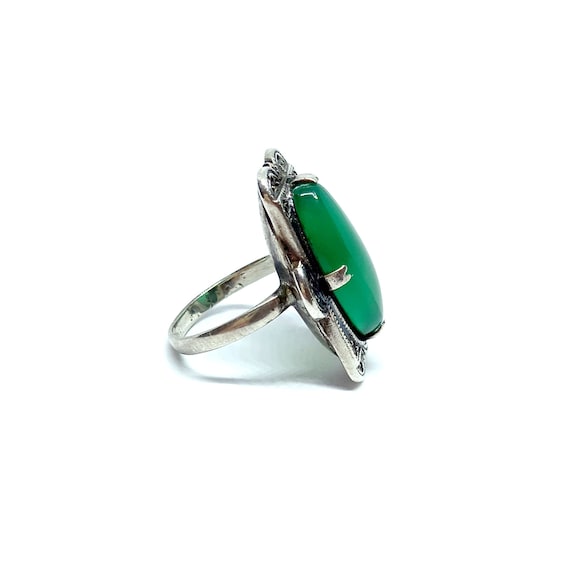 Art Deco Ring Sterling Silver Chrysoprase Ring Ma… - image 4