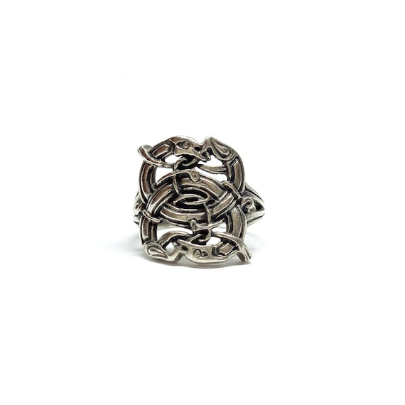Huge Solid Silver Celtic Dragon Knot Ring Vintage… - image 5