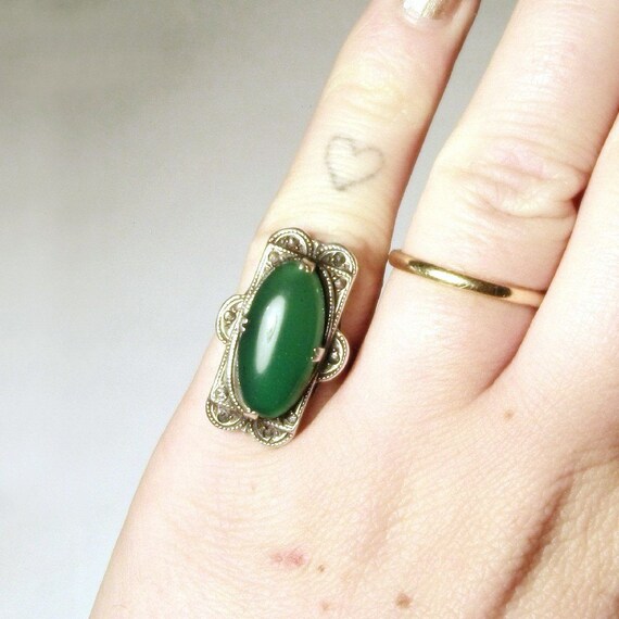 Art Deco Ring Sterling Silver Chrysoprase Ring Ma… - image 7