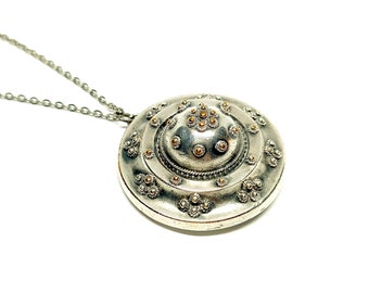 Victorian Locket Mourning Locket Antique Necklace Silver Pendant Photo Locket Sterling Silver Plate Domed Beading