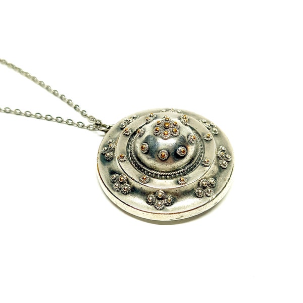 Victorian Locket Mourning Locket Antique Necklace Silver Pendant Photo Locket Sterling Silver Plate Domed Beading