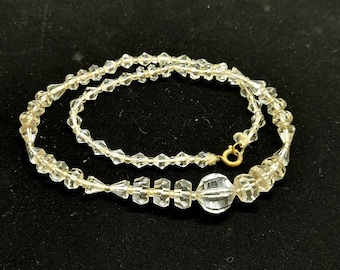 Art Deco Glass Bead Necklace Crystal Cut Sparkly Beaded Necklace Vintage 1930s 40s