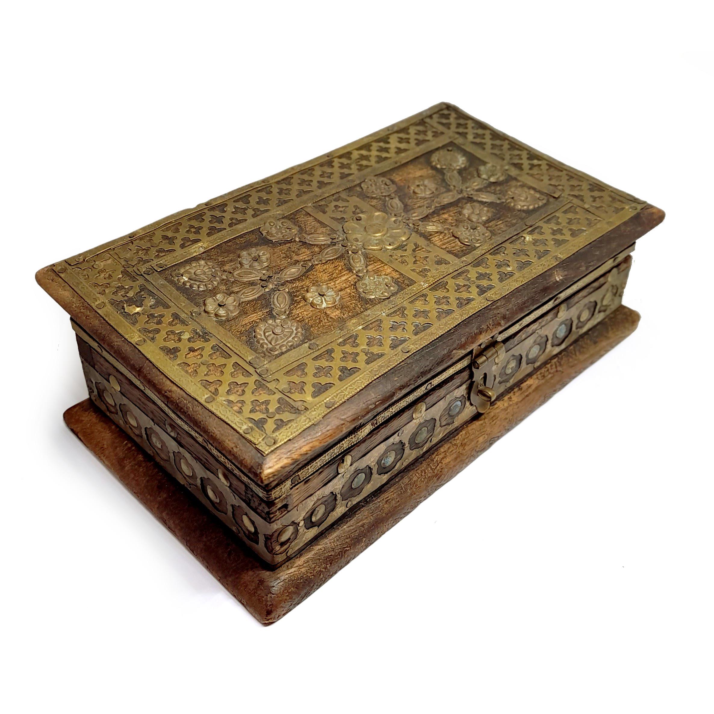 アンティーク インド ジュエリーボックス ヴィンテージ 木製 宝箱 真鍮