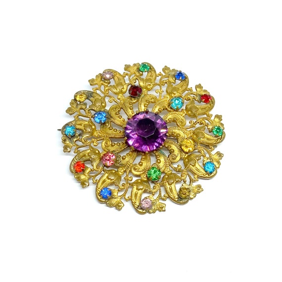 Vintage Bohemia Brooch Czech Brooch Rainbow Jewel… - image 3