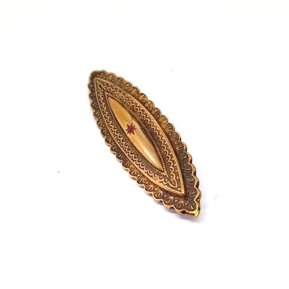 Victorian Revival Brooch Gold Eye Shape Ruby Past… - image 7