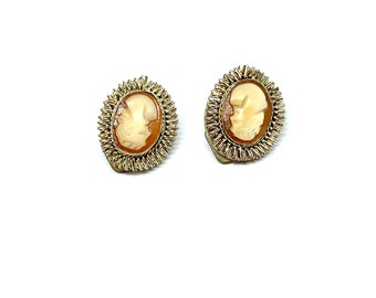 Cameo Earrings Vintage Cameo Jewellery Carved Shell Clip On Earrings 1950s Silver Tone Mechanical Twist Frames