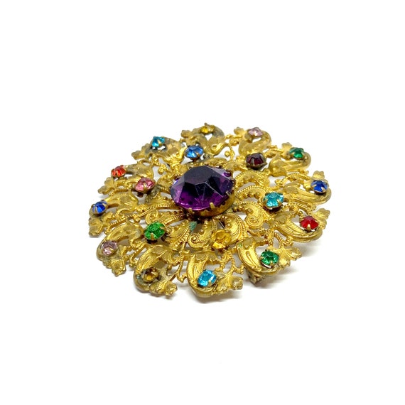 Vintage Bohemia Brooch Czech Brooch Rainbow Jewel… - image 2