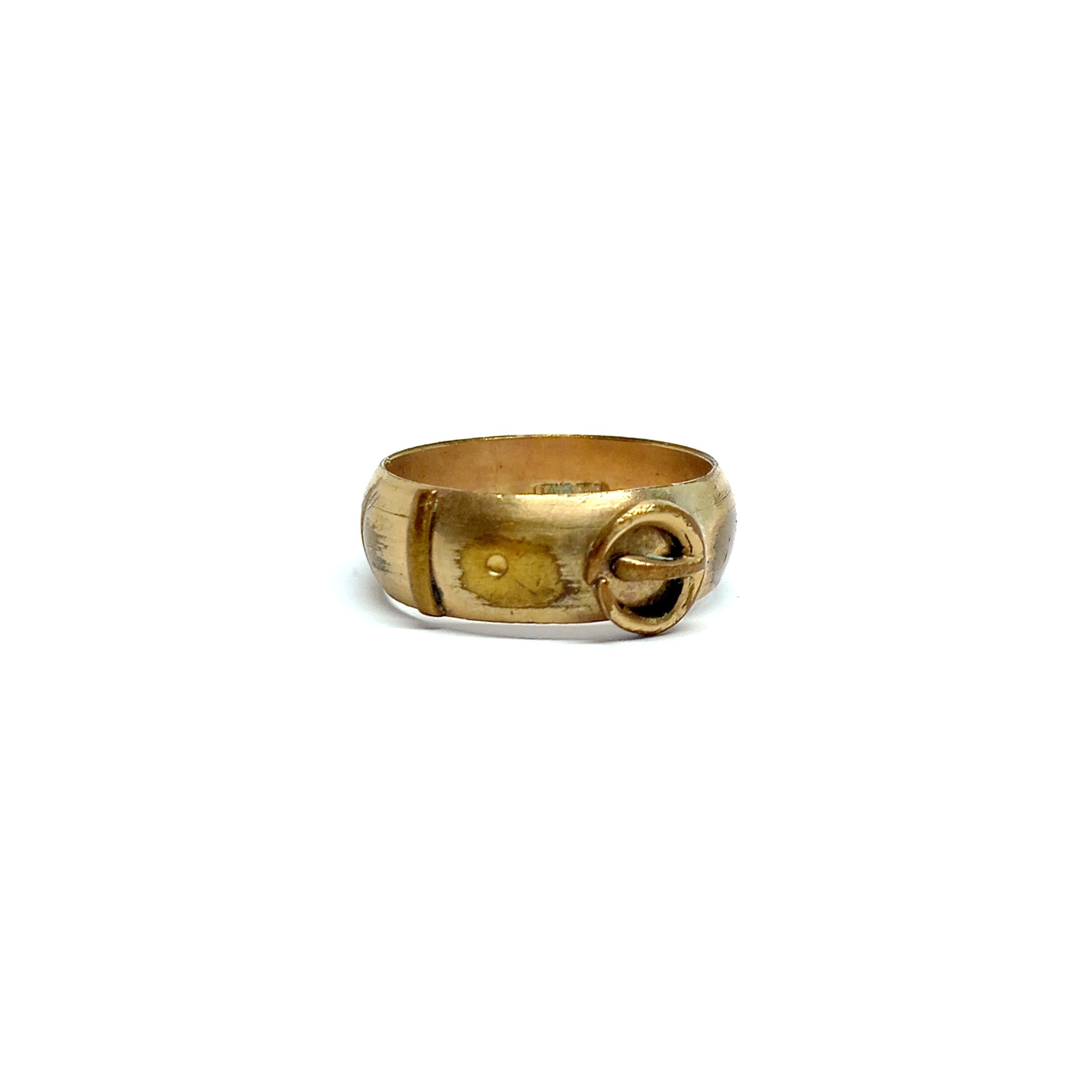 Vintage Star Set Diamond 9ct Gold Buckle Ring by Slade & Wolfe. - Ruby Lane