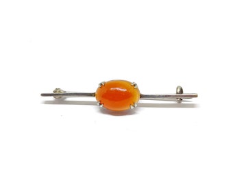 Art Deco Carnelian Brooch Sterling Silver Bar Pin Antique Brooch Vintage Orange Agate