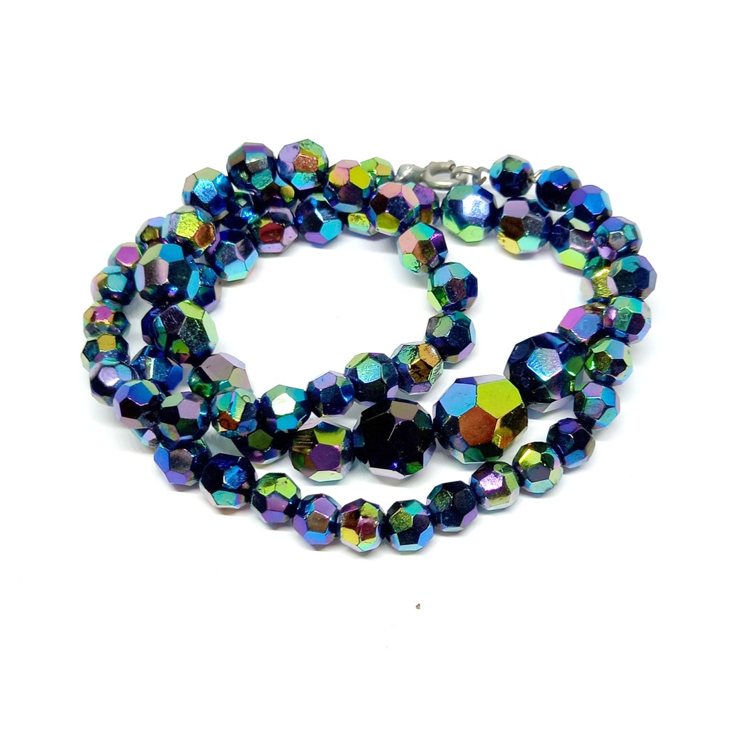 Vintage Carnival Glass Beads Rainbow Beaded Necklace 1950s 60s