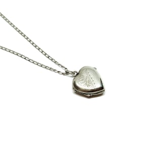 Sterling Silver Heart Shaped Locket Necklace Pendant 1950s 60s Vintage Engraved 925 Solid Silver