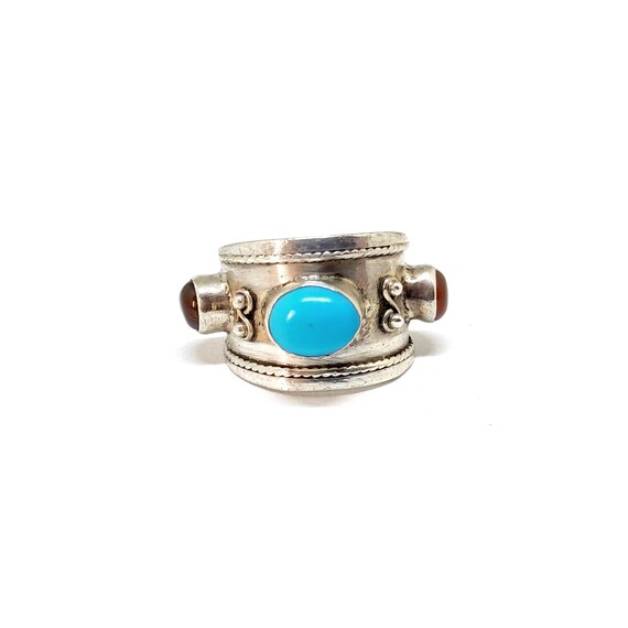 Sterling Silver Turquoise Ring Garnet Ring 925 Vi… - image 1
