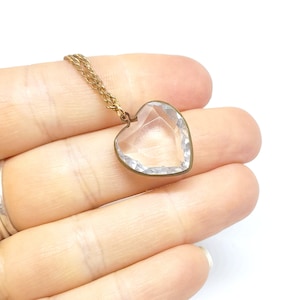 Vintage Heart Pendant Faux Crystal Heart Sparkly Charm Necklace Layering 1980s 90s