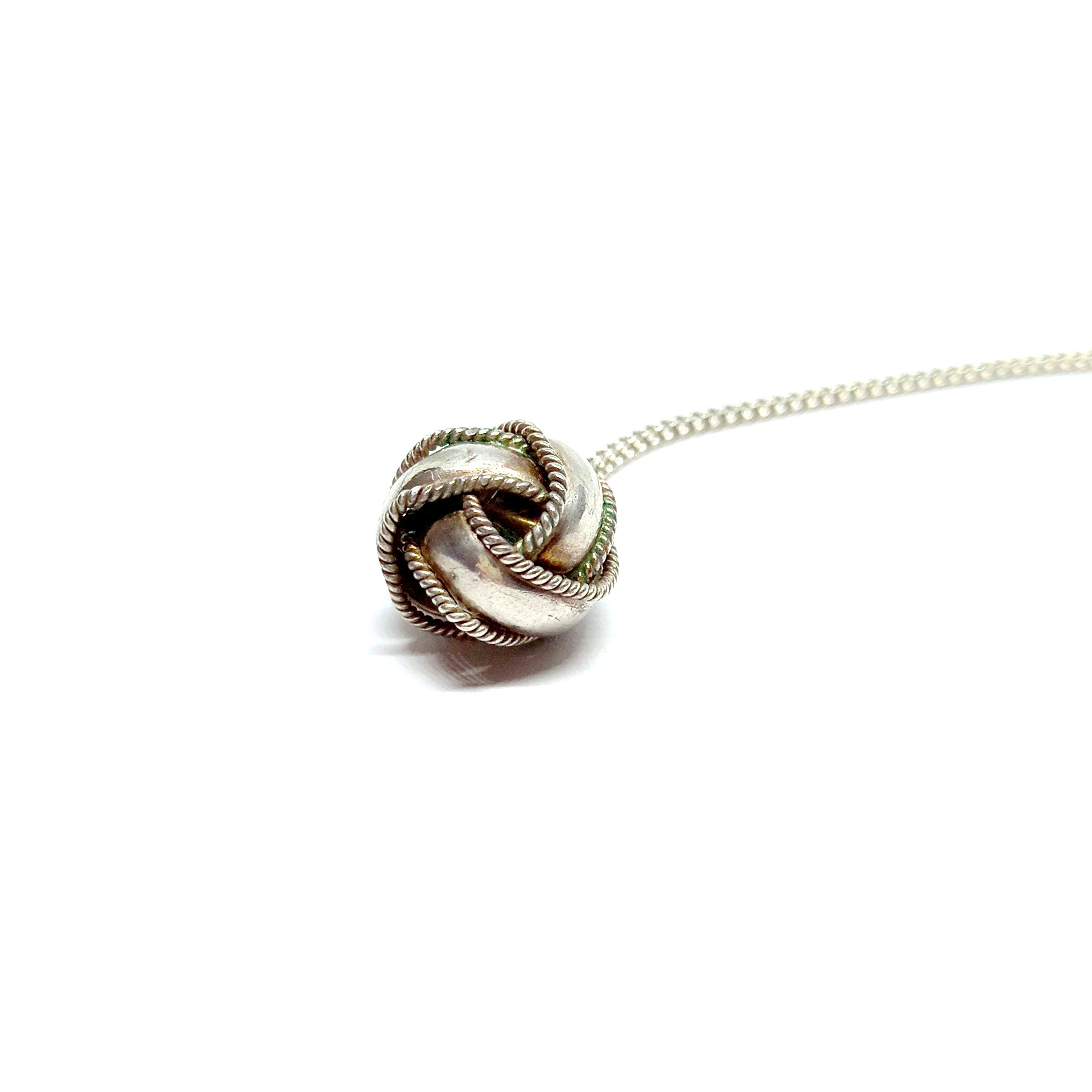 Sterling Silver Knot Necklace Ball Pendant Vintage Solid