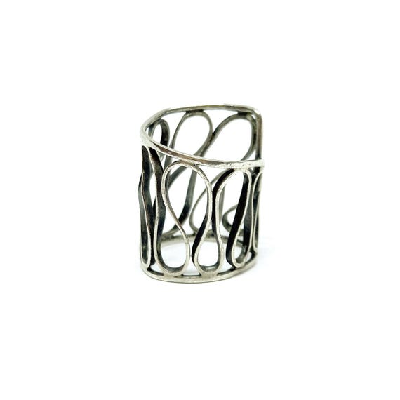 Statement Sterling Silver Ring Tall Wire Wave Des… - image 1