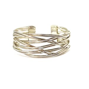 Silver Woven Wire Bangle Silver Cuff Bracelet Vintage Artisan Bracelet 1980s 90s