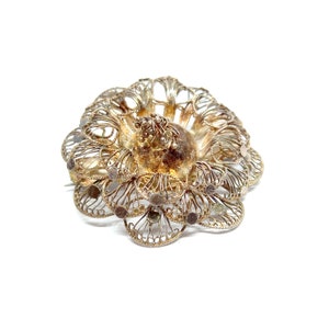 Sterling Silver Brooch Filigree Rose Brooch 950 Silver Flower 1950s 60s Vintage Intricate Wire Work Petals
