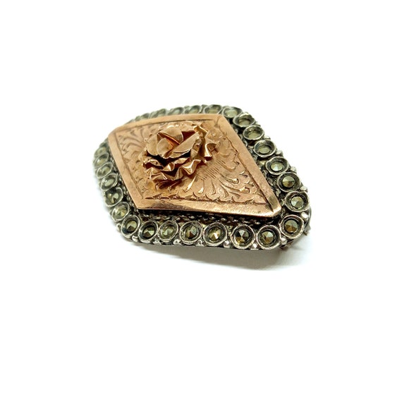 Copper Brooch 800 Silver Brooch Engraved Rose Etc… - image 4